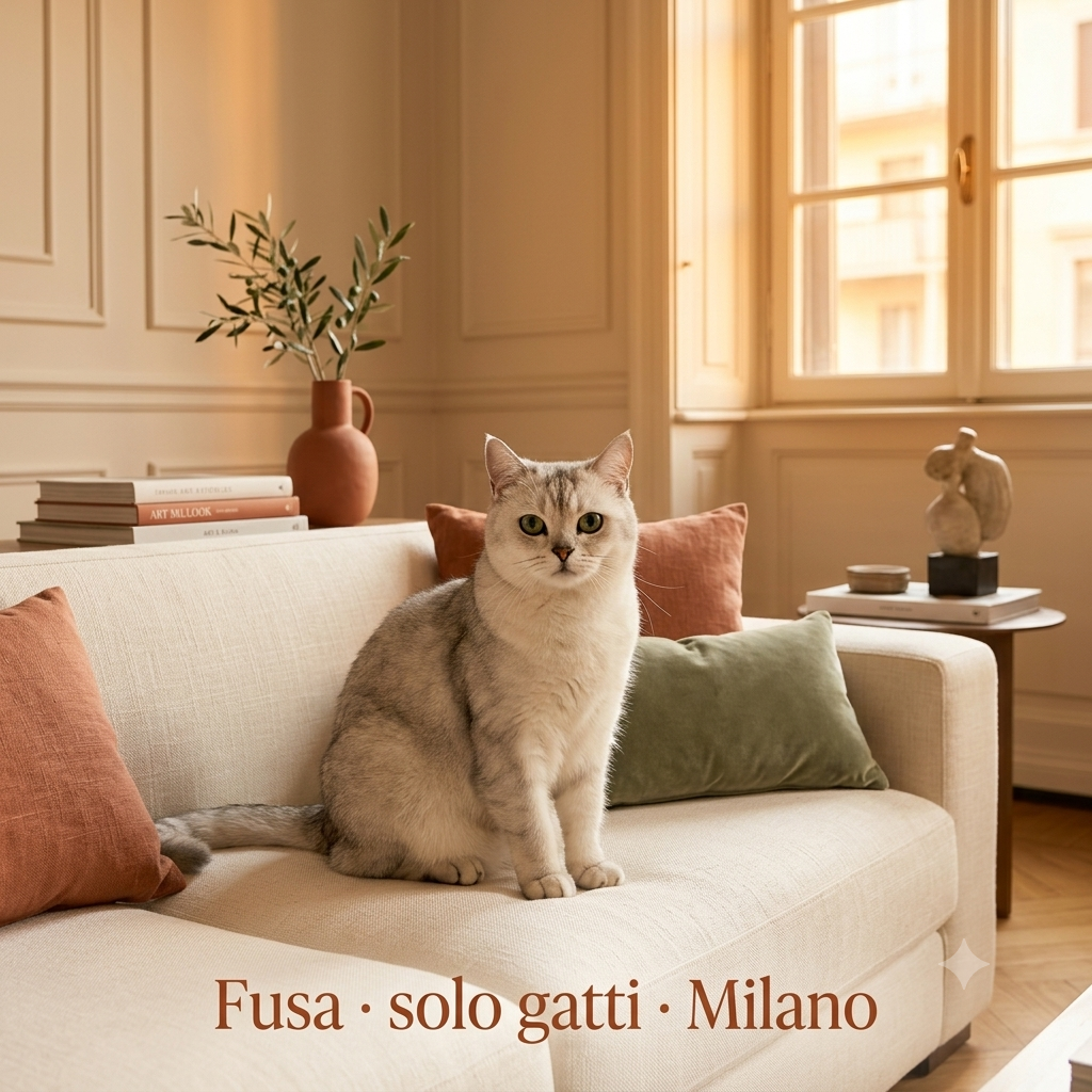 Gatto a casa sua su un divano accogliente a Milano